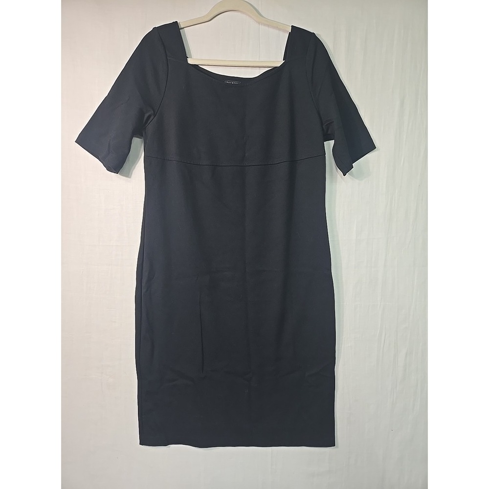 Talbots Dress Women's 14 Black Ponte Stretch Half Sleev Sheath Modest Minimalist